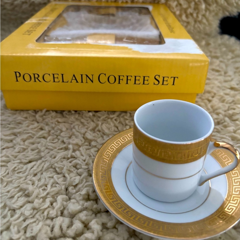 2 sets porcelain Demitasse cup/saucers Espresso morning joe quiet Lux Quality